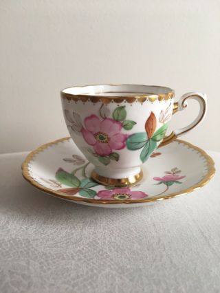 Vintage Tuscan Fine Bone China Cup And Saucer,  Made In England,  Pink Flower