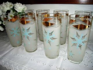 Vintage Anchor Hocking Frosted Atomic Snowflake Drinking Glasses - Set Of 8