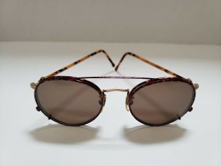 Giorgio Armani Vtg Round Eyeglasses W/ Clip - On Sunglasses Tortoise Frame 49 - 20