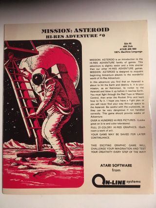 Mission Asteroid (hi - Res Adventure 0),  Atari 400/800,  Sierra/on - Line Systems