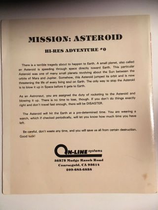 Mission Asteroid (Hi - Res Adventure 0),  Atari 400/800,  Sierra/On - Line Systems 2