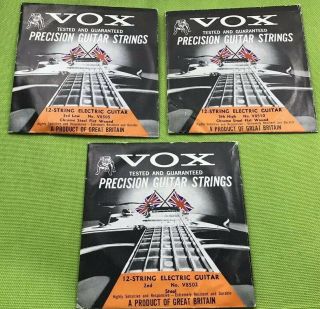 3 Vintage Vox 12 String Electric Guitar Strings Made In England Old Stock