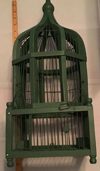 Vintage Wooden Domed Bird Cage 22x9x9 W Spring - Loaded Door & Hanging Hook,  Green