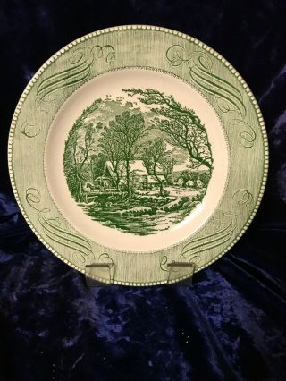 Vintage Currier & Ives China By Royal Green Dinner Plate