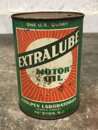 Vintage Extralube Extra Lube Motor Oil Quart Can Gas Coolpen Trenton Nj Empty