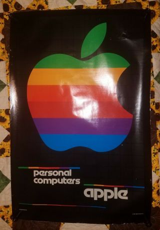 Authentic Missing Bite Apple 1980s Colorful Rainbow Logo Poster Apple Computer