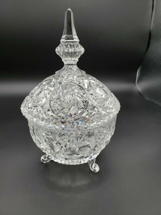 Vintage Lausiter 24 Lead Crystal 3 Footed Candy Dish With Lid