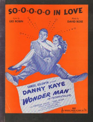 Wonder Man 1945 So - O - O - O - O In Love Danny Kaye Movie Vintage Sheet Music