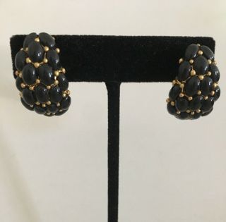 Vintage Kenneth Jay Lane Black And Gold Cluster Clip On Earrings