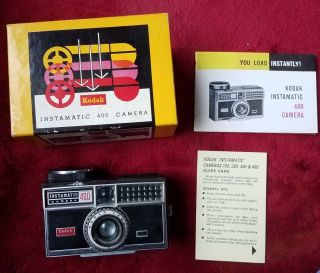 Vintage 1960s Kodak Instamatic 400 Camera W/ Orig Box & Papers Made In England
