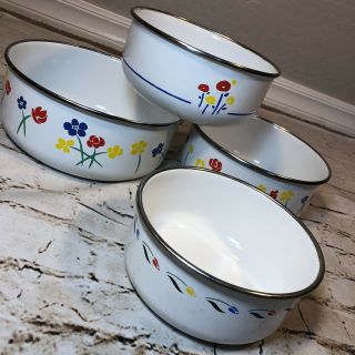 Vintage Kobe Bowls Set Of 4 Nesting Enamel Wear Mixing Serving Flower Jc Penney