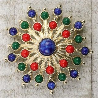 Vintage Sarah Coventry Brooch Pin Red Blue Green Star Costume Jewelry