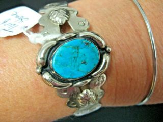 Vintage Old Pawn Mexican Sterling Silver Turquoise Bracelet Turquoise Cuff Bracl