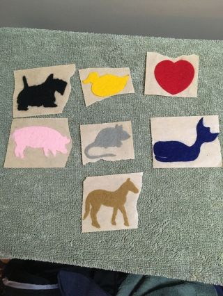 7 Vintage 80s Various Colors & Animal Felt Type Fuzzy Stickers (unsure Of Maker)