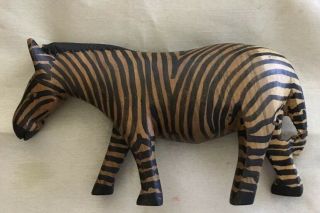 Vintage Wood Handcrafted Zebra Brown/black Figurine Tabletop Decor