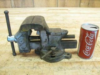 Old Vintage 3.  5 " Machinist Work Bench Vise With Swivel Base Small ? Name