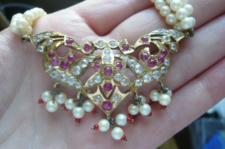 Vintage White Sapphire,  Ruby,  22 Carat Gold and Silver Indian Wedding Necklace 2