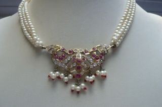 Vintage White Sapphire,  Ruby,  22 Carat Gold and Silver Indian Wedding Necklace 3
