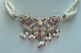 Vintage White Sapphire,  Ruby,  22 Carat Gold and Silver Indian Wedding Necklace 8