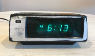 Vintage Micronta 63 - 817a Radio Shack Alarm Clock Green Screen Wood Grain