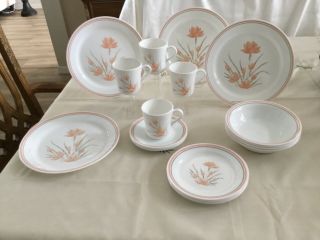 20 Piece Vintage Corelle Peach Floral Pattern Dinnerware Service For 4