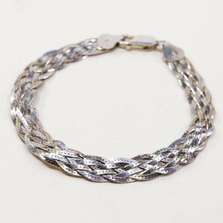 7”,  8mm,  Vtg Sterling Silver Bracelet,  Italy 925 Woven Braided Herringbone Chain