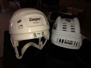 Vintage 60 - 70s Ccm Pro - Gard Hockey Helmet & Cooper Sk600 White
