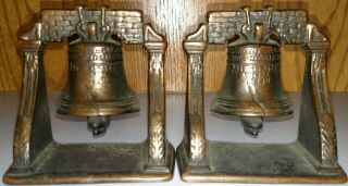 Vintage Liberty Bell Bookends Cast Iron With Copper Bronze Finish 5 Lbs