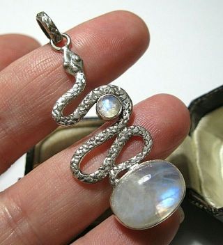 Vintage Style Solid Sterling Silver Moonstone Snake Jewellery Necklace Pendant