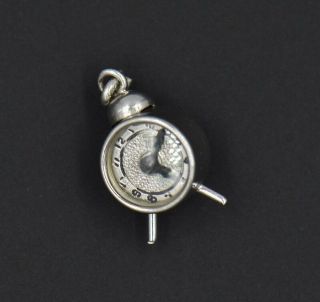 Vintage Wells Alarm Clock 3d Sterling Silver Charm Moveable Hands Moves 925