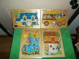 4 Vintage Fisher Price Wooden Puzzles