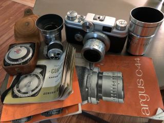 Argus C44 Camera,  2 Lenses,  All Manuals,  Leather Cases