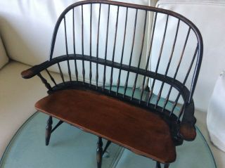 Vtg Style Curved Spindle Back Wood Doll/bear Bench W/arms 17”x 15”x 5 1/2 “