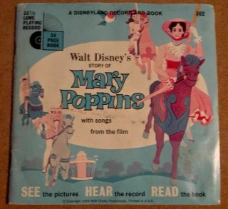 Vintage Disneyland Book And Record Mary Poppins 1965,  7 " Vinyl,  33 1/3 Lp