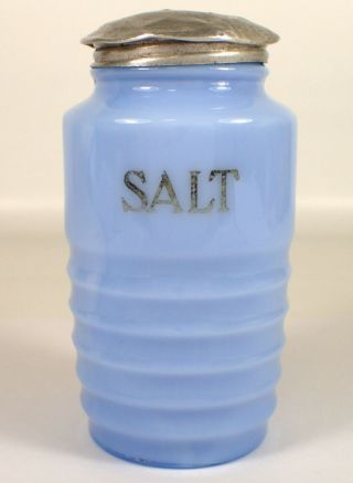 Vtg Jeannette Delphite Delfite Blue Milk Glass Salt Range Ribbed 4 3/4 " Shaker