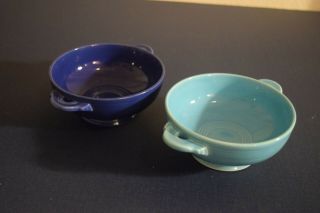 1930s Vintage Fiesta Cream Soup Bowls - Set of 2 - Turquoise,  Cobalt Blue 3