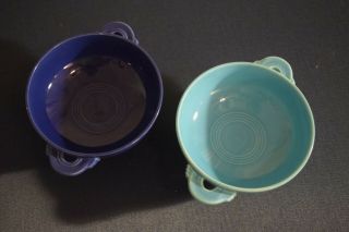 1930s Vintage Fiesta Cream Soup Bowls - Set of 2 - Turquoise,  Cobalt Blue 4