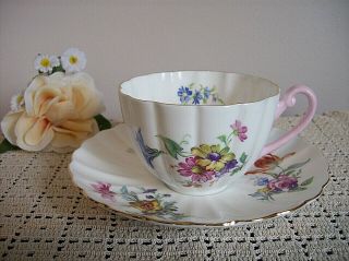 Gorgeous Vintage Shelley Fluted Cup And Saucer Pink/gold & Floral 02373