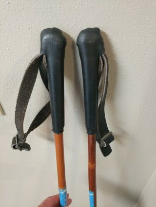 Vintage Bamboo Ski Poles 130 Janoy made in Norway vintage leather grips 4