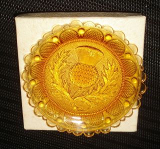 Vintage Celtic Scottish Thistle Plate Amber Glass Ring Holder Design Nr