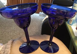 Set Of Two Vintage Cobalt Blue Margarita Glasses