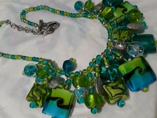 Vintage Lane Bryant Necklace Art Glass Multi Colored Chunky Beads Lane Bryant