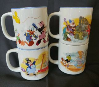 4 VTG Disneyland Disneyworld Japan Mugs Coffee Cups Mickey Pinocchio Dumbo Snow 3