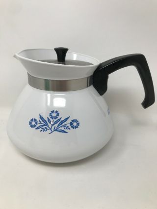 Blue Cornflower Corning Ware Coffee Teapot Tea Pot 6 Cup Metal Lid Vintage P - 104