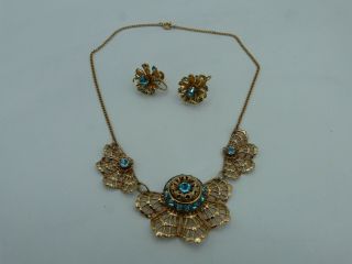 Vintage Coro Goldtone Necklace & Screwback Earring Costume Jewelry Set