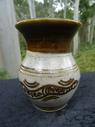 Barambah Signed Vintage Australian Aboriginal Pottery Snake & Sun Vase
