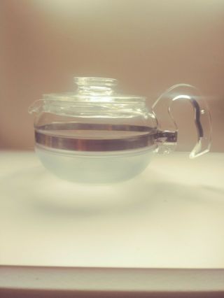 Vintage Pyrex Flameware 8446 B Glass 6 Cup Stovetop Teapot Tea Pot Blue Tint Usa