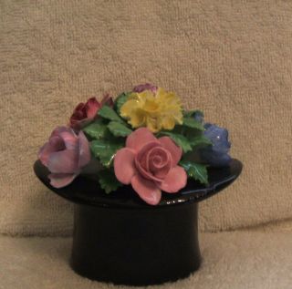 Vintage Royal Adderley Bone China Flowers In A Black Top Hat