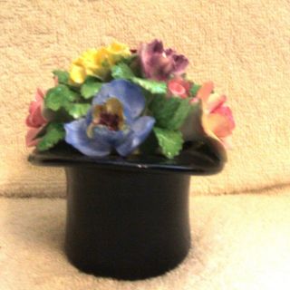 Vintage Royal Adderley Bone China Flowers in a Black Top Hat 2