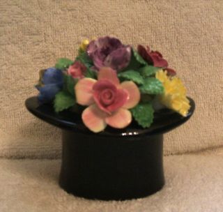 Vintage Royal Adderley Bone China Flowers in a Black Top Hat 3